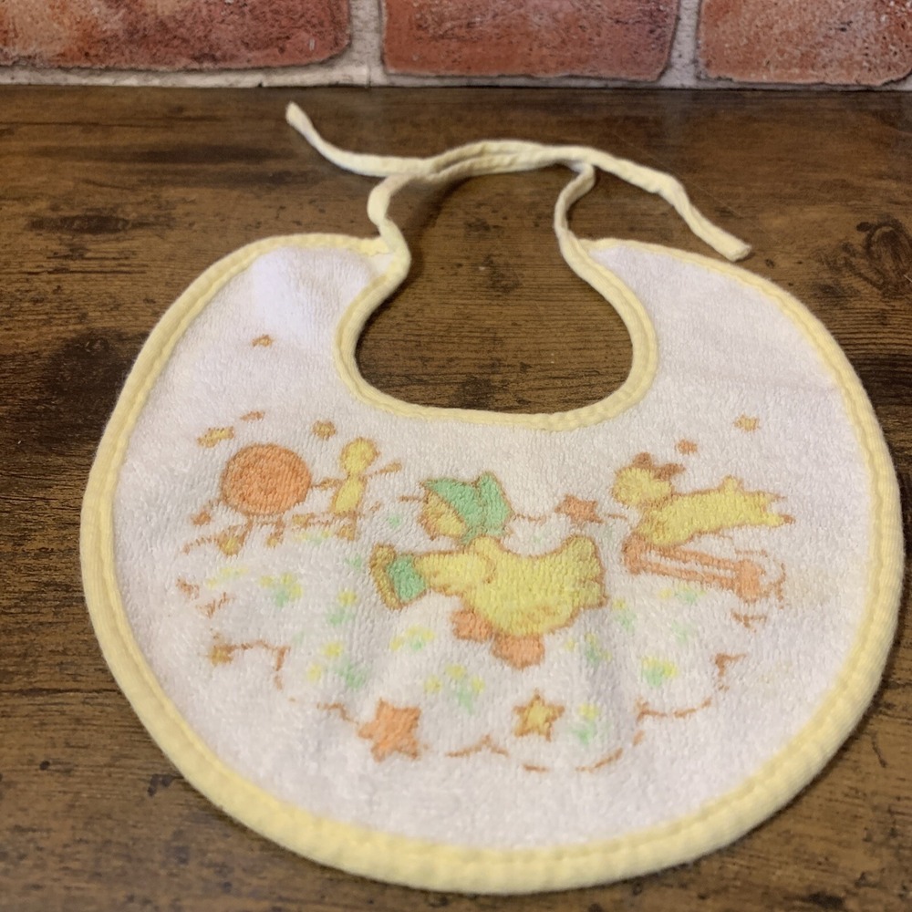 Baby Bib Girl Boy  Vintage Carter's John Lennon Yellow Trim Baby Bib Duck Puppy